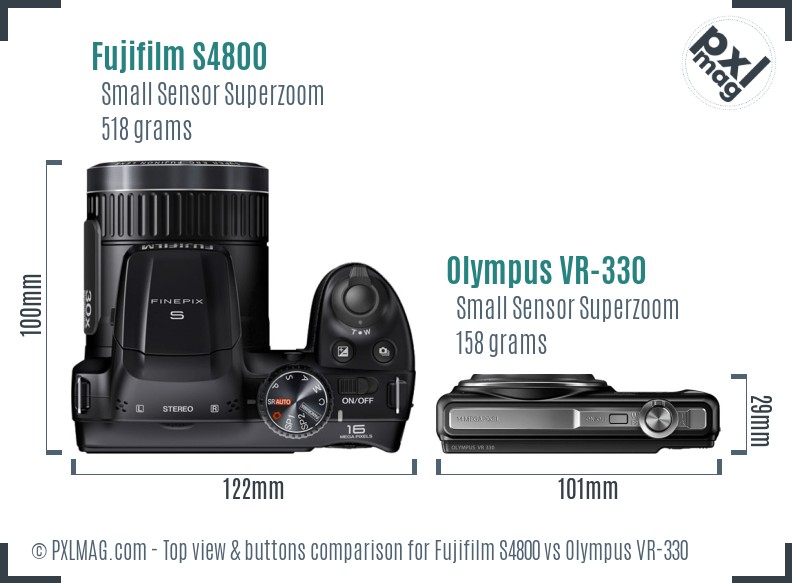 Fujifilm S4800 vs Olympus VR-330 top view buttons comparison