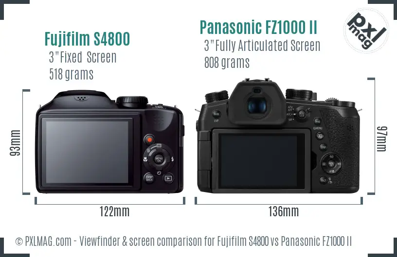 Fujifilm S4800 vs Panasonic FZ1000 II Screen and Viewfinder comparison