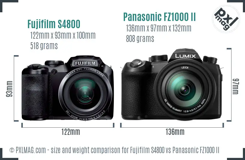 Fujifilm S4800 vs Panasonic FZ1000 II size comparison