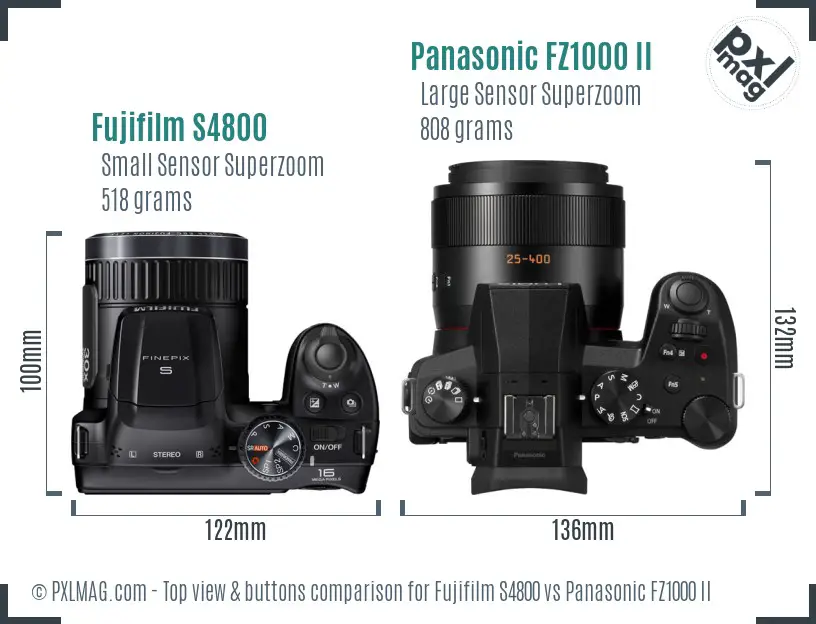 Fujifilm S4800 vs Panasonic FZ1000 II top view buttons comparison