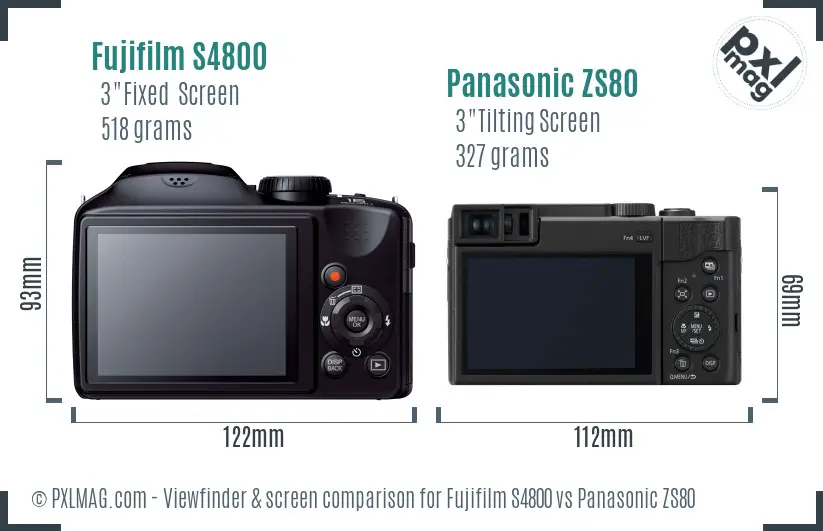 Fujifilm S4800 vs Panasonic ZS80 Screen and Viewfinder comparison