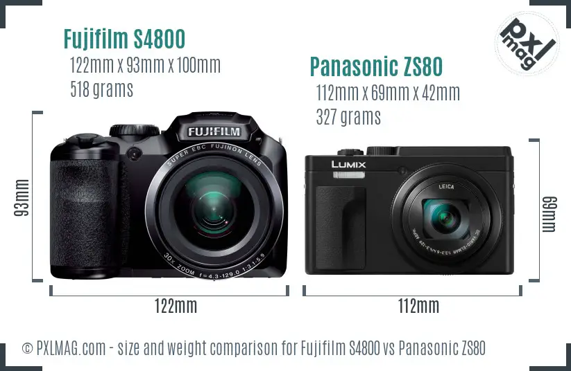 Fujifilm S4800 vs Panasonic ZS80 size comparison
