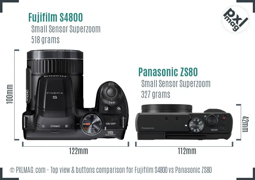 Fujifilm S4800 vs Panasonic ZS80 top view buttons comparison