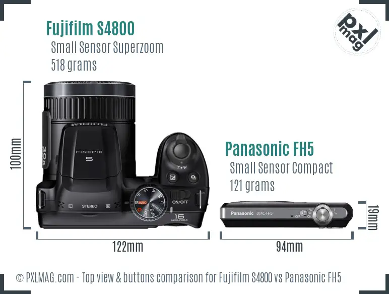 Fujifilm S4800 vs Panasonic FH5 top view buttons comparison
