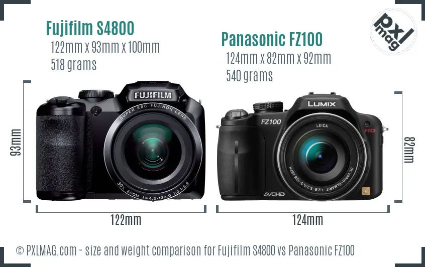 Fujifilm S4800 vs Panasonic FZ100 size comparison