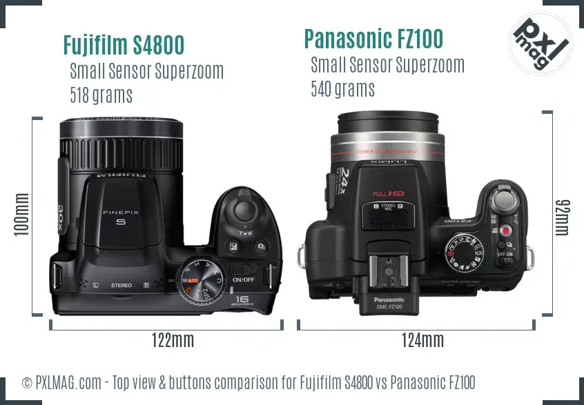 Fujifilm S4800 vs Panasonic FZ100 top view buttons comparison