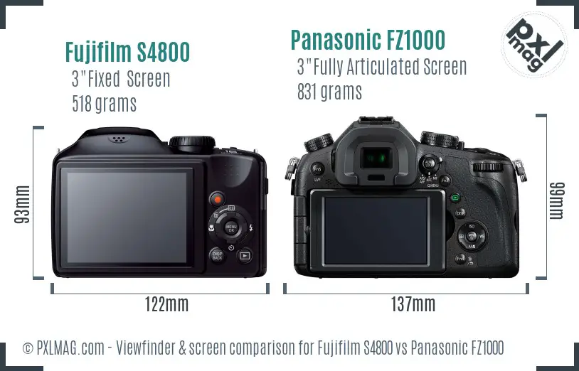 Fujifilm S4800 vs Panasonic FZ1000 Screen and Viewfinder comparison