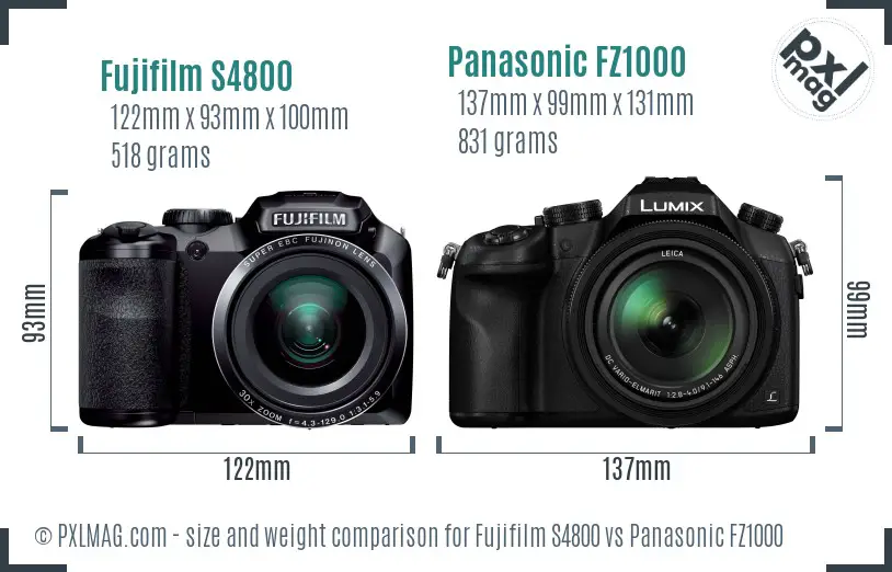 Fujifilm S4800 vs Panasonic FZ1000 size comparison
