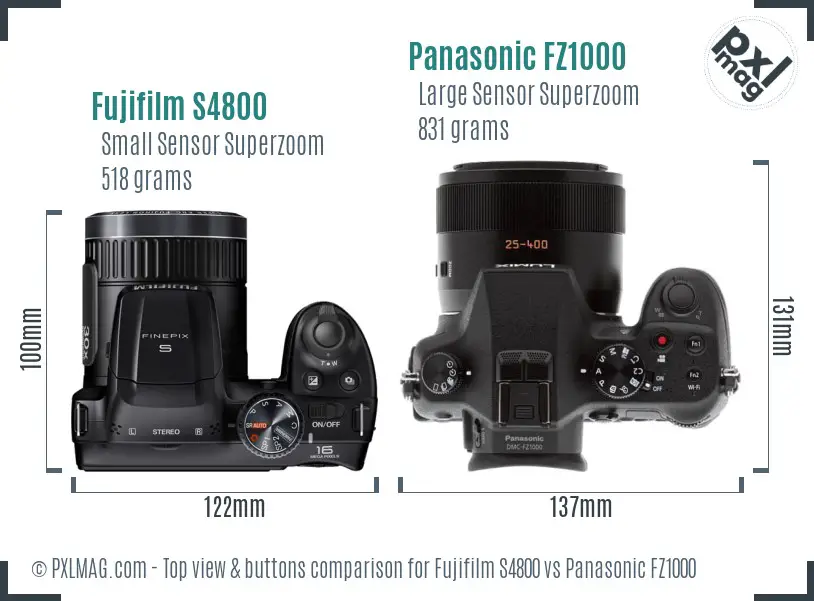 Fujifilm S4800 vs Panasonic FZ1000 top view buttons comparison
