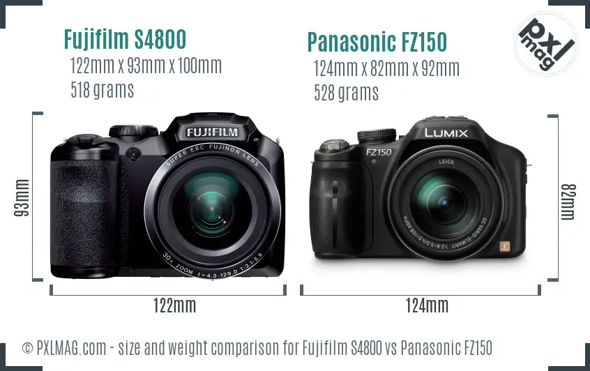 Fujifilm S4800 vs Panasonic FZ150 size comparison