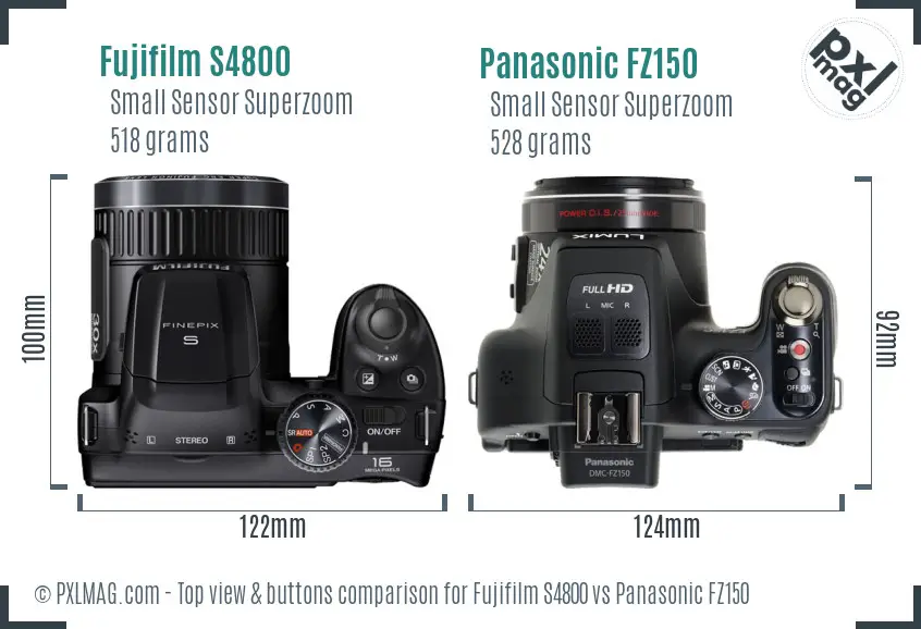 Fujifilm S4800 vs Panasonic FZ150 top view buttons comparison