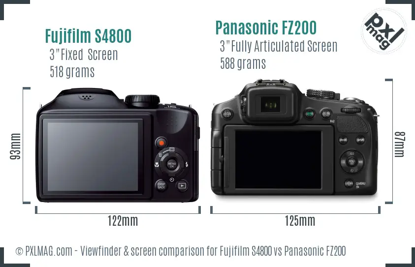 Fujifilm S4800 vs Panasonic FZ200 Screen and Viewfinder comparison