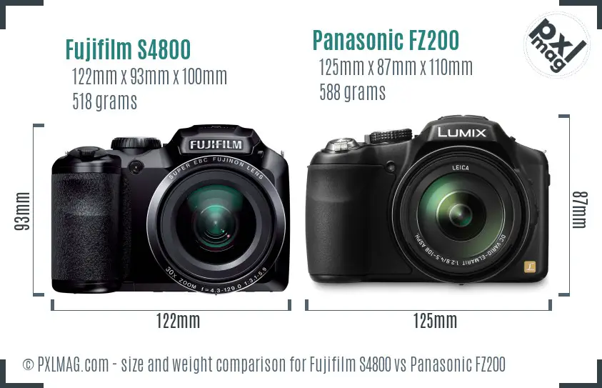 Fujifilm S4800 vs Panasonic FZ200 size comparison