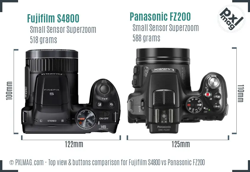 Fujifilm S4800 vs Panasonic FZ200 top view buttons comparison