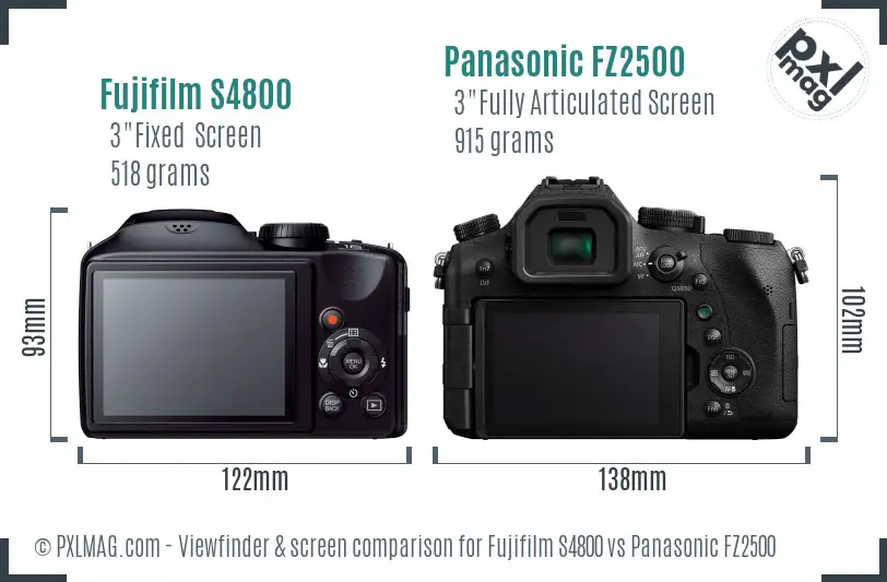 Fujifilm S4800 vs Panasonic FZ2500 Screen and Viewfinder comparison