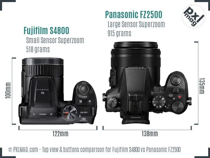 Fujifilm S4800 vs Panasonic FZ2500 top view buttons comparison