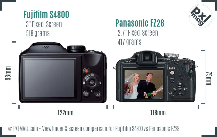 Fujifilm S4800 vs Panasonic FZ28 Screen and Viewfinder comparison