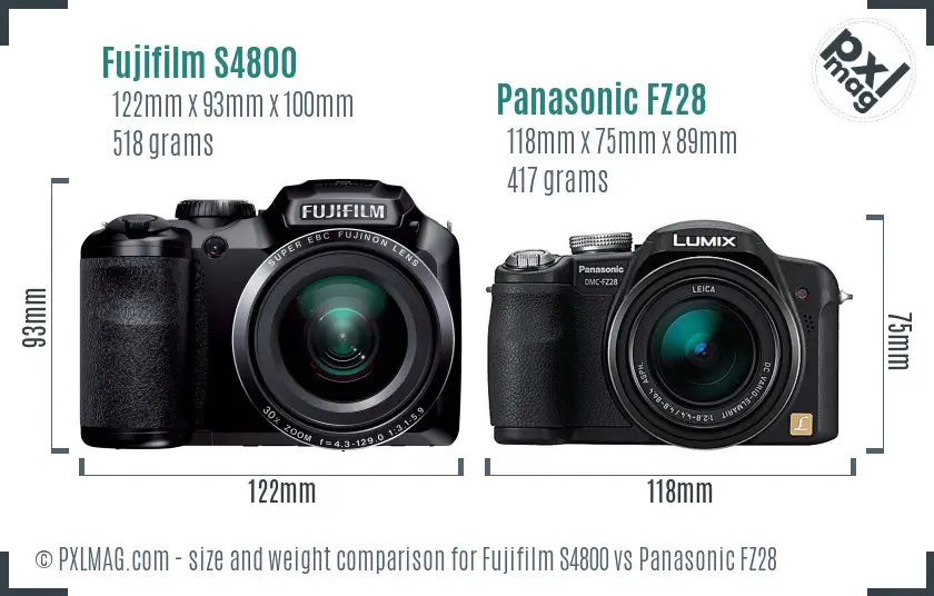 Fujifilm S4800 vs Panasonic FZ28 size comparison