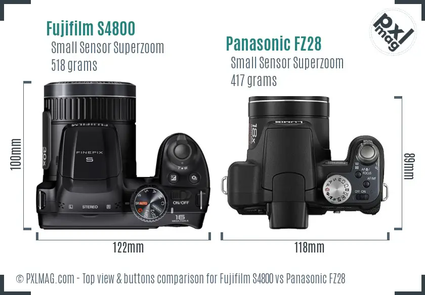 Fujifilm S4800 vs Panasonic FZ28 top view buttons comparison