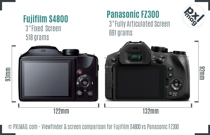 Fujifilm S4800 vs Panasonic FZ300 Screen and Viewfinder comparison