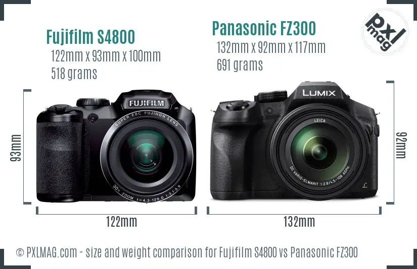 Fujifilm S4800 vs Panasonic FZ300 size comparison