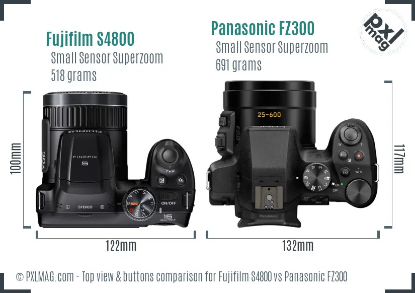 Fujifilm S4800 vs Panasonic FZ300 top view buttons comparison