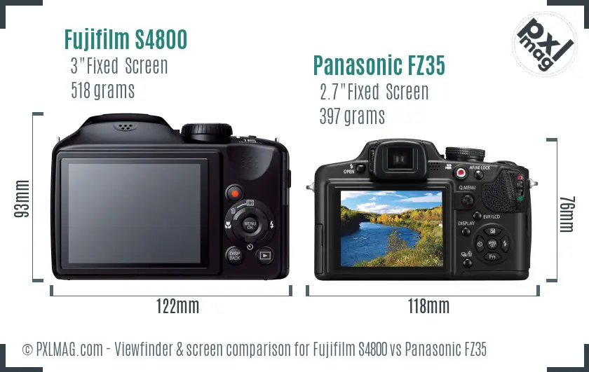 Fujifilm S4800 vs Panasonic FZ35 Screen and Viewfinder comparison