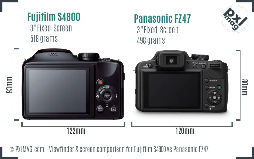 Fujifilm S4800 vs Panasonic FZ47 Screen and Viewfinder comparison