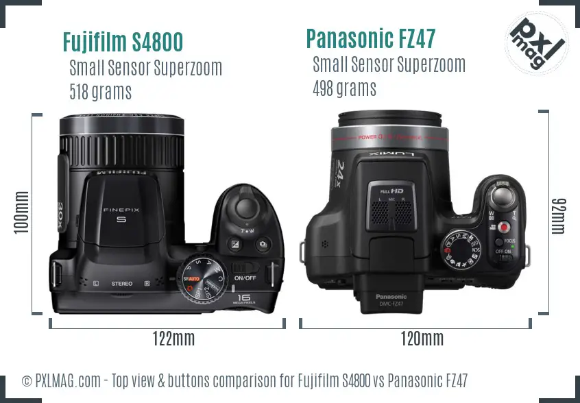 Fujifilm S4800 vs Panasonic FZ47 top view buttons comparison