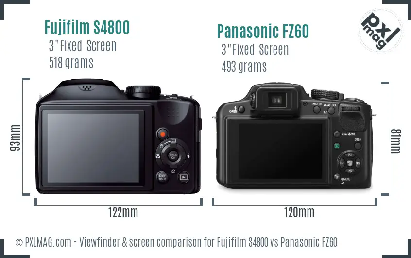 Fujifilm S4800 vs Panasonic FZ60 Screen and Viewfinder comparison