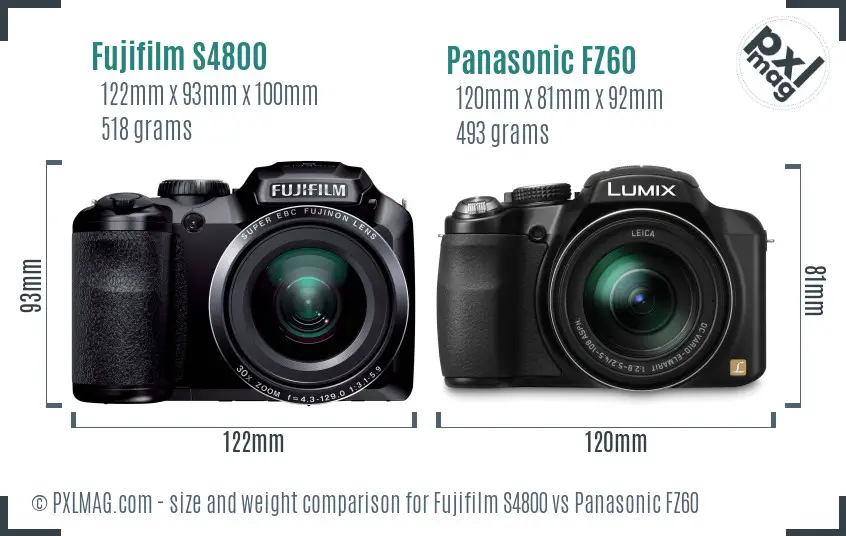 Fujifilm S4800 vs Panasonic FZ60 size comparison