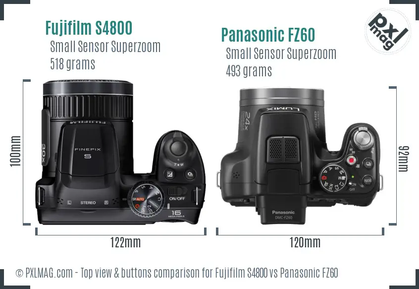 Fujifilm S4800 vs Panasonic FZ60 top view buttons comparison