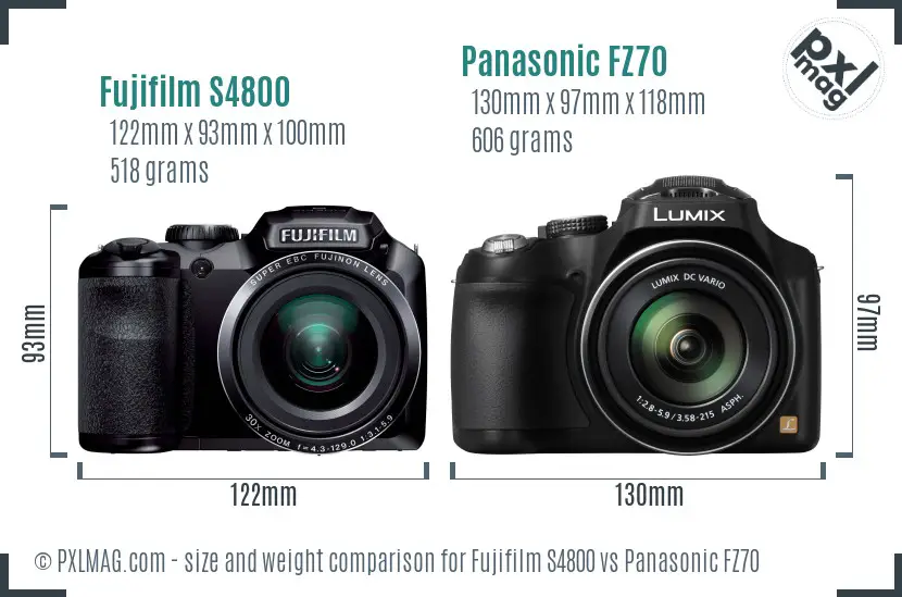 Fujifilm S4800 vs Panasonic FZ70 size comparison