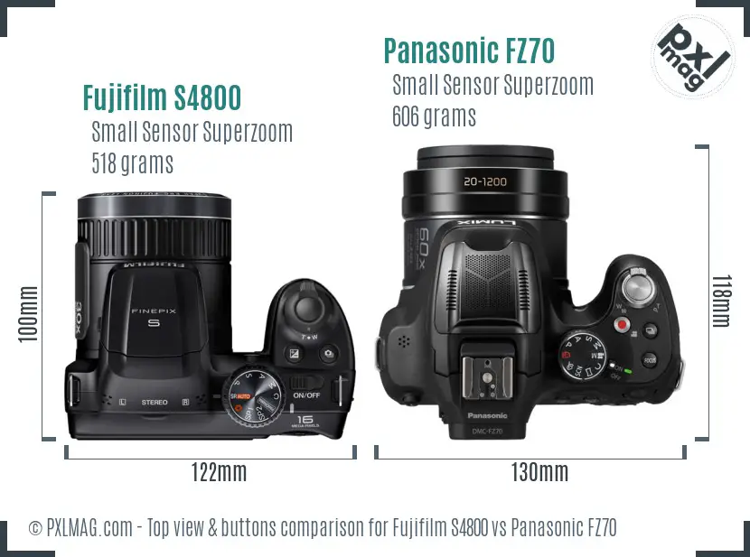 Fujifilm S4800 vs Panasonic FZ70 top view buttons comparison