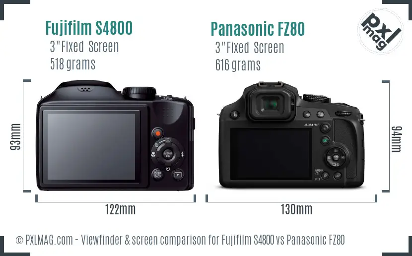 Fujifilm S4800 vs Panasonic FZ80 Screen and Viewfinder comparison