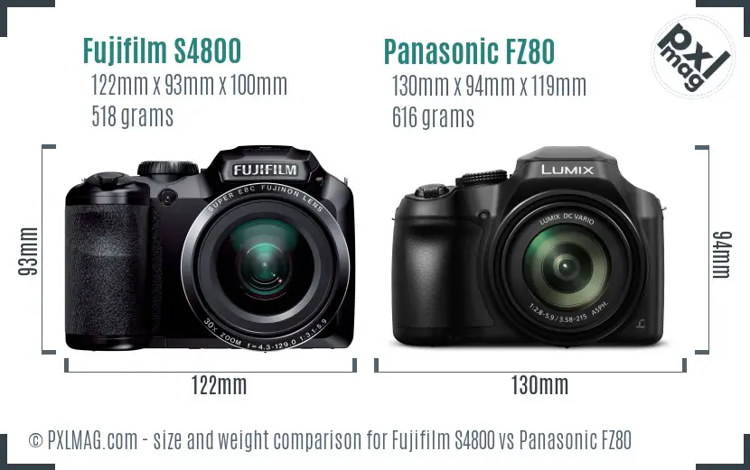 Fujifilm S4800 vs Panasonic FZ80 size comparison