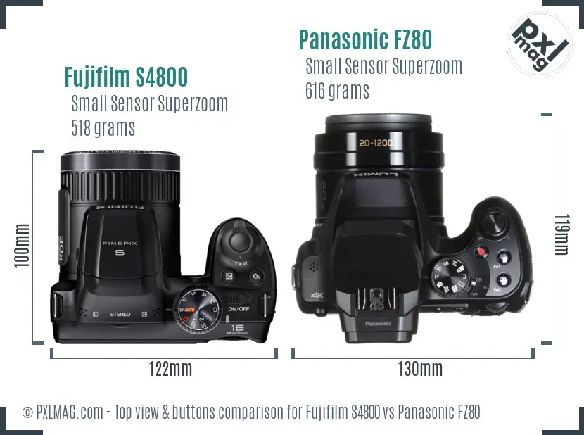 Fujifilm S4800 vs Panasonic FZ80 top view buttons comparison