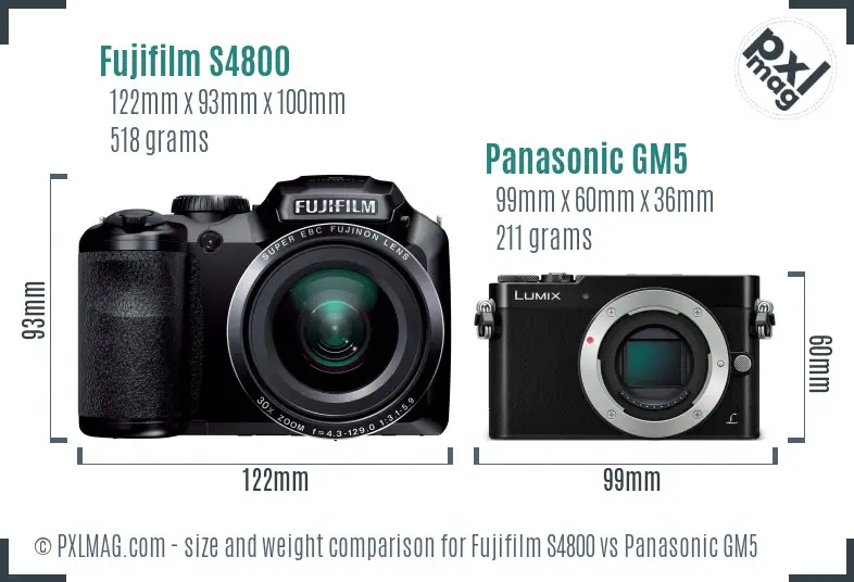Fujifilm S4800 vs Panasonic GM5 size comparison