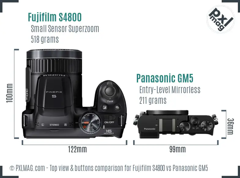 Fujifilm S4800 vs Panasonic GM5 top view buttons comparison