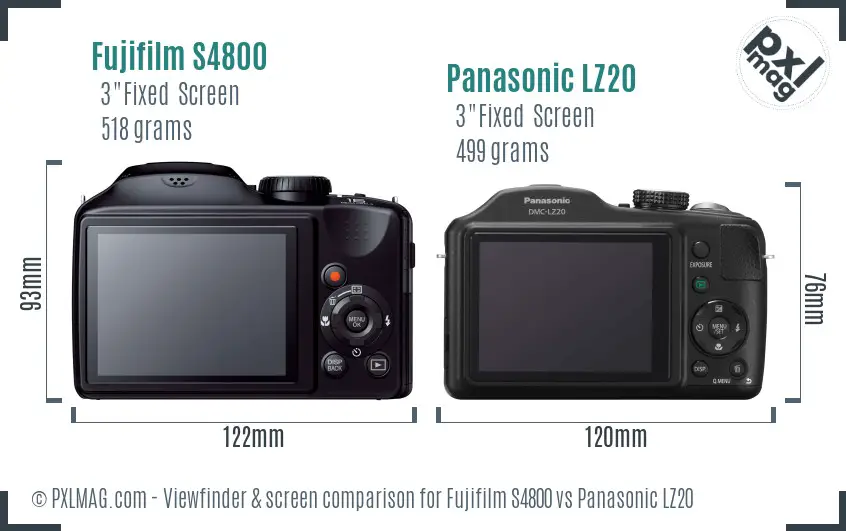 Fujifilm S4800 vs Panasonic LZ20 Screen and Viewfinder comparison
