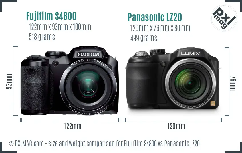 Fujifilm S4800 vs Panasonic LZ20 size comparison
