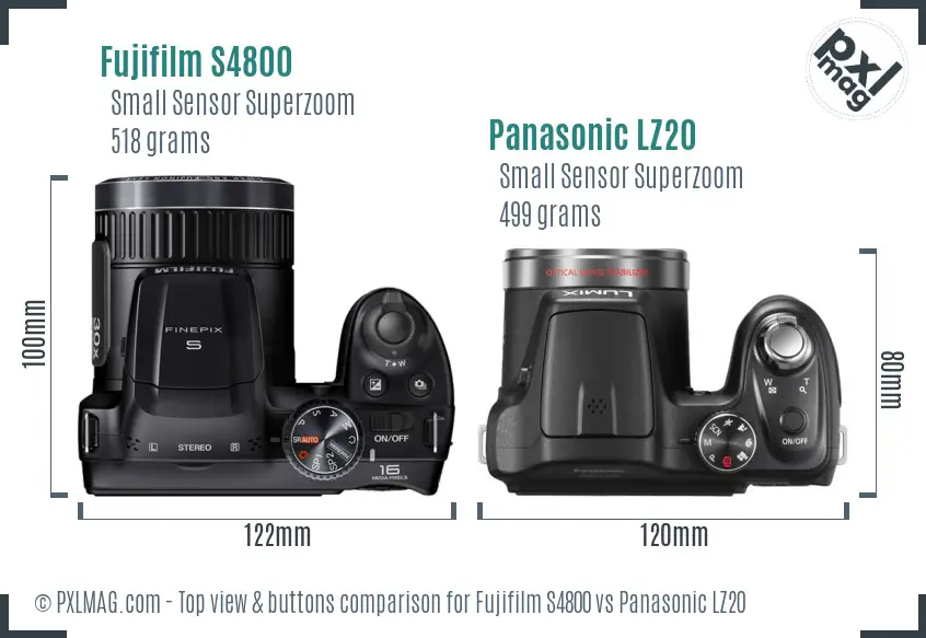 Fujifilm S4800 vs Panasonic LZ20 top view buttons comparison