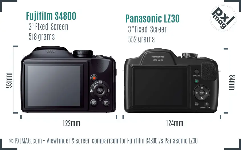 Fujifilm S4800 vs Panasonic LZ30 Screen and Viewfinder comparison