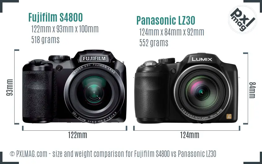 Fujifilm S4800 vs Panasonic LZ30 size comparison