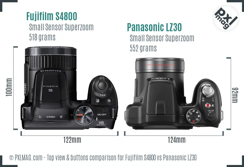 Fujifilm S4800 vs Panasonic LZ30 top view buttons comparison