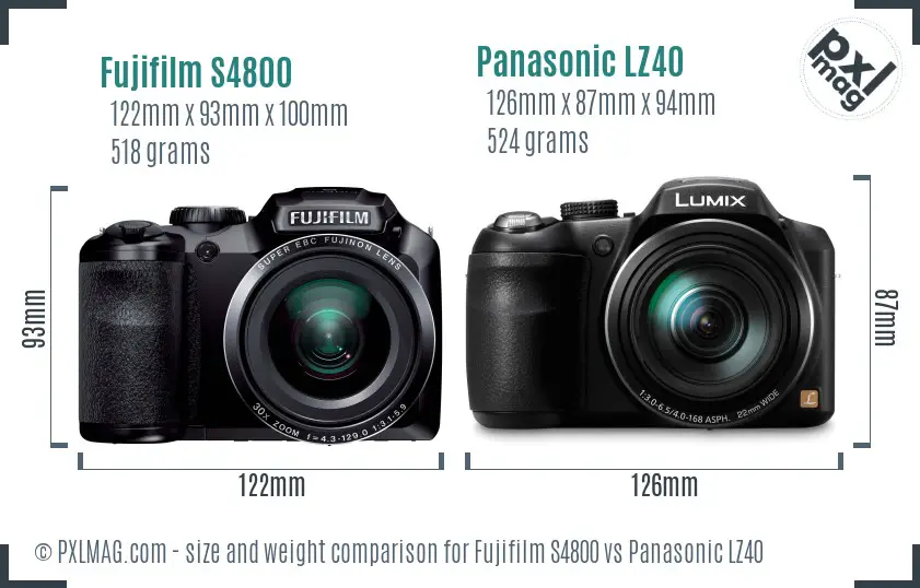 Fujifilm S4800 vs Panasonic LZ40 size comparison