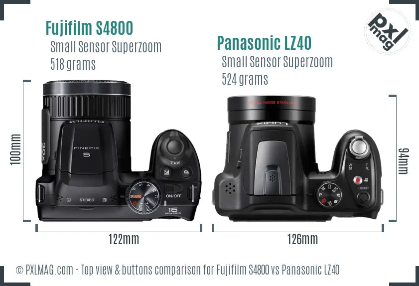 Fujifilm S4800 vs Panasonic LZ40 top view buttons comparison