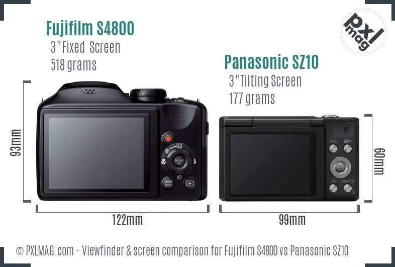 Fujifilm S4800 vs Panasonic SZ10 Screen and Viewfinder comparison
