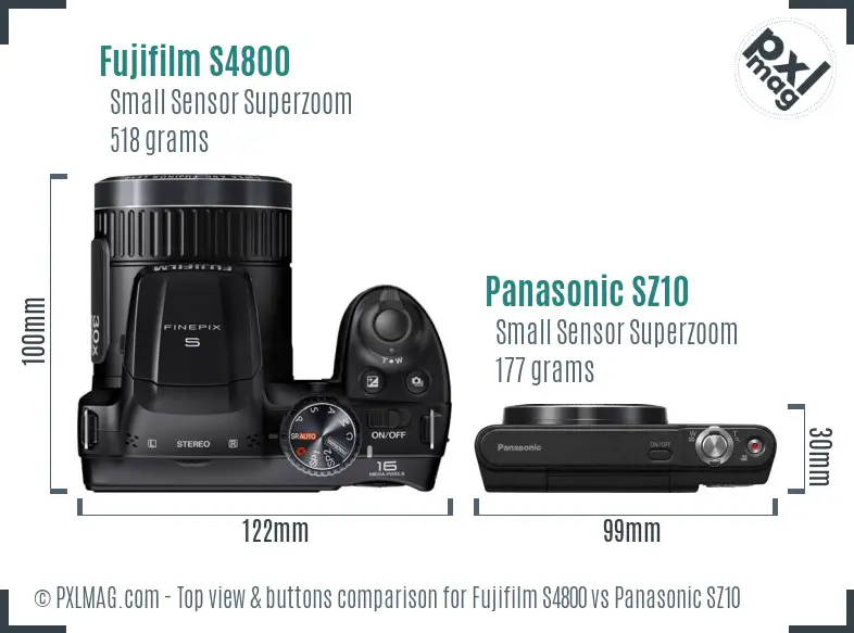 Fujifilm S4800 vs Panasonic SZ10 top view buttons comparison