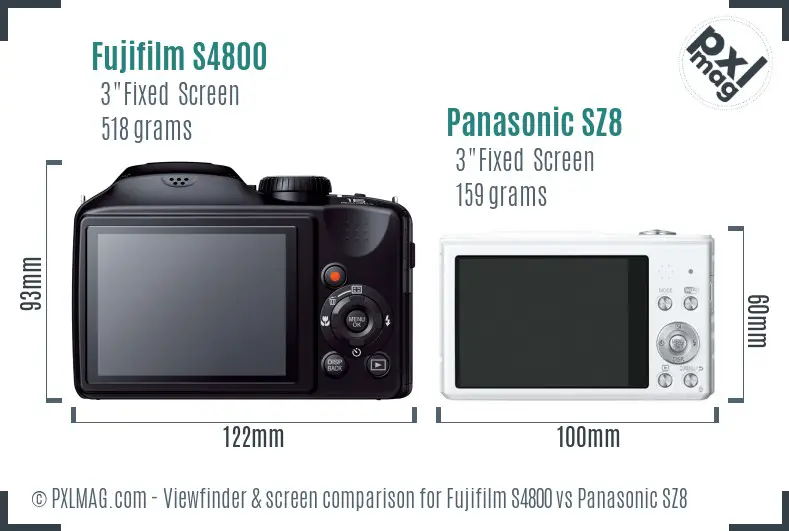 Fujifilm S4800 vs Panasonic SZ8 Screen and Viewfinder comparison
